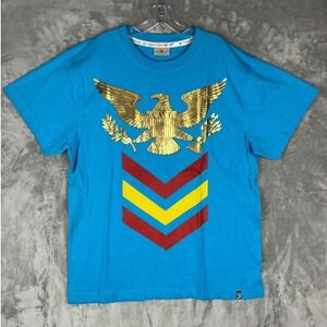 Cavi Art of Great Taste Men 2XL Blue Graphic T-Shirt Golden Eagle Chevron Cotton